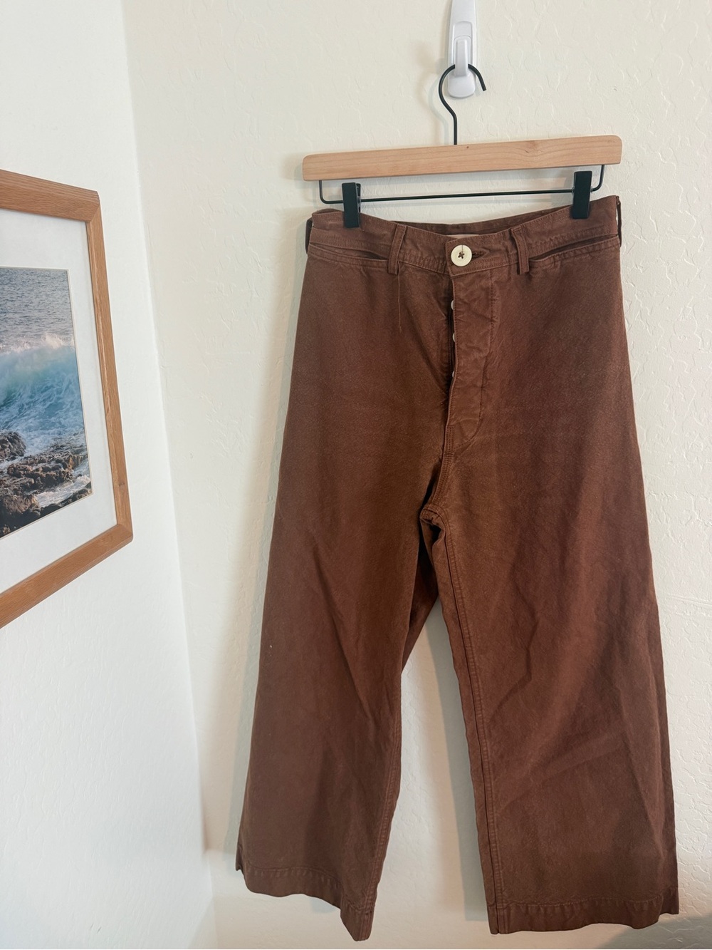Jesse Kamm Sailor Pants Brown Tobacco Cotton Canvas Wide Leg - Picture 2 of 5